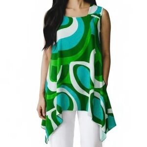 Escapada Asymmetrical Tunic Top Womens Size Small Sleeveless Tank Groovy Green